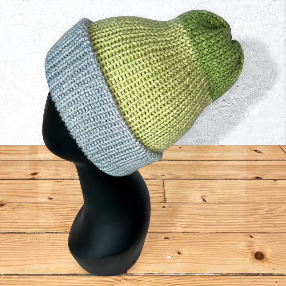 Handmade Knit Beanie Handcrafted Unisex Ombré Hat Lake Mist - Picture 8 of 10